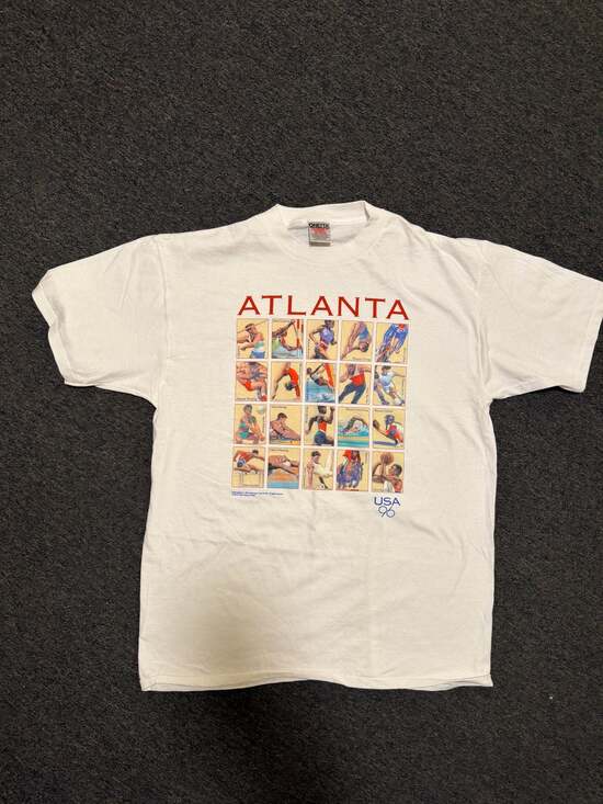 Vintage 1996 Atlanta Summer Olympics USPS Stamps Graphic T-Shirt
